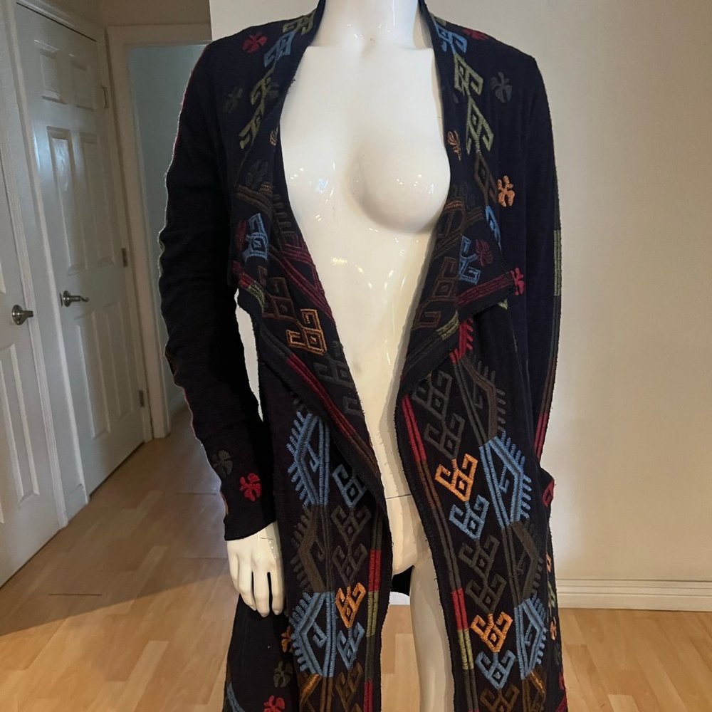 $400 BIYA BY JOHNNY WAS EMBROIDERED TIE BACK ASYMMETRICAL CARDIGAN SIZE S SMALL